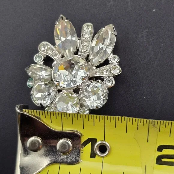 Eisenberg Vintage Rhinestone Clip-On Earrings  Floral Silver-Tone Statement READ - Picture 11 of 11